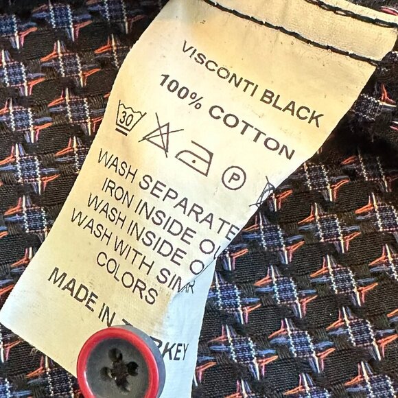Visconti Black Long Sleeve Button-Down Shirt Black Colorful Print Size Medium - Picture 11 of 12